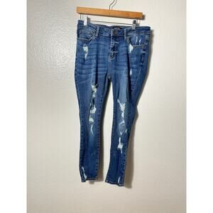Judy Blue Women's Distressed Straight Leg Jeans - Blue